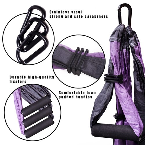 Yoga4You Aerial Yoga Swing Set - Yoga Hammock Hanging Swing - Aerial Sling Inversion Fly Kit - Acro Yoga Inversion Tool - Antigravity Yoga Sling - Suspension Trapeze (Lilac-Grey)