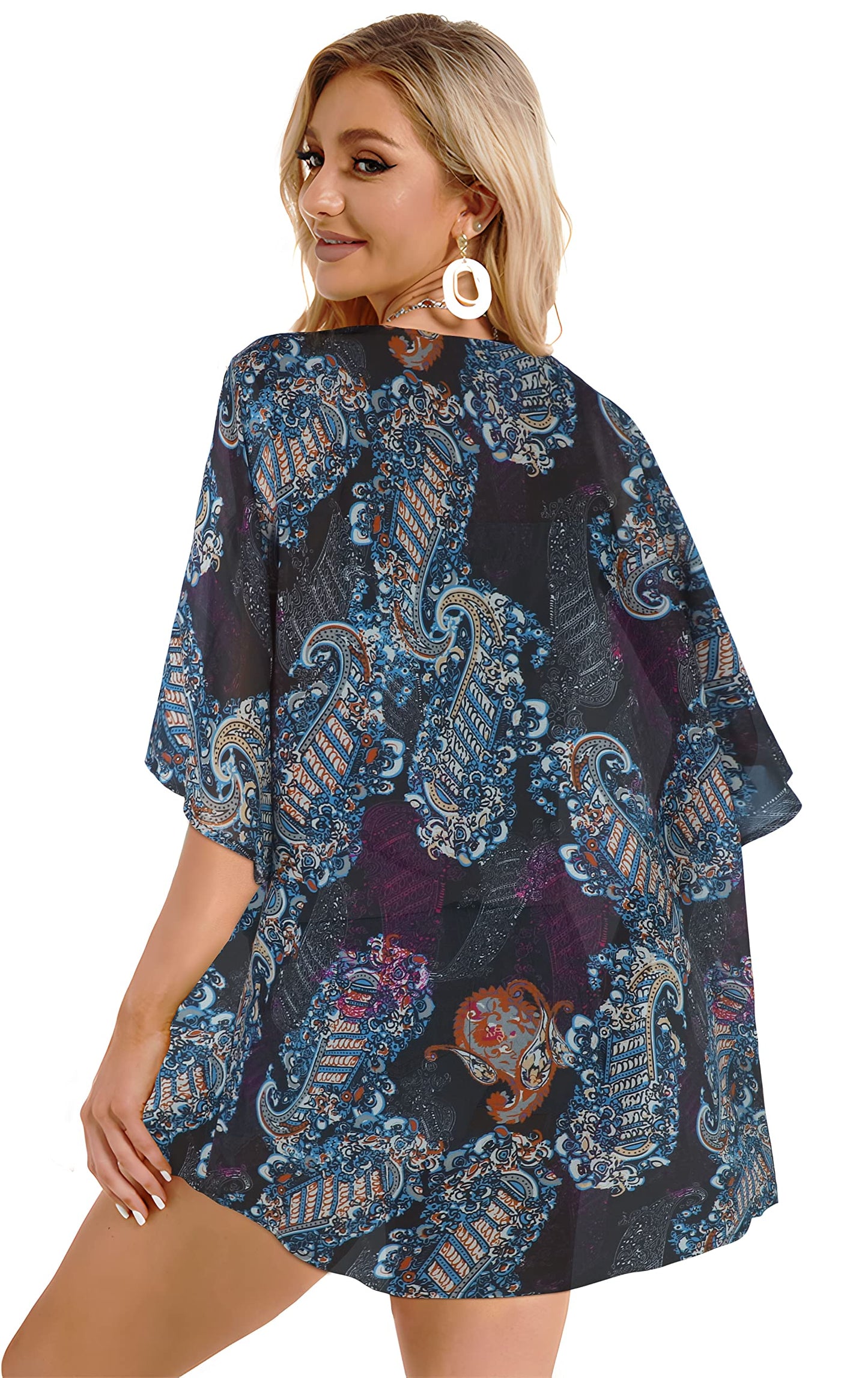 Summer Kimono Cardigan for Women Sheer Light Tops Casual Open Front Swimwear Shirts Beach Cover ups (Boho Purple,XL)