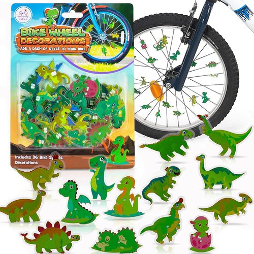 Bike Wheel Spoke Accessories for Kids – Fun Bicycle Decorations & Attachments for Boys & Girls - Party Favors, Goodie Bag Stuffers, Outdoor Toys – Dinosaur Theme, Pack of 36