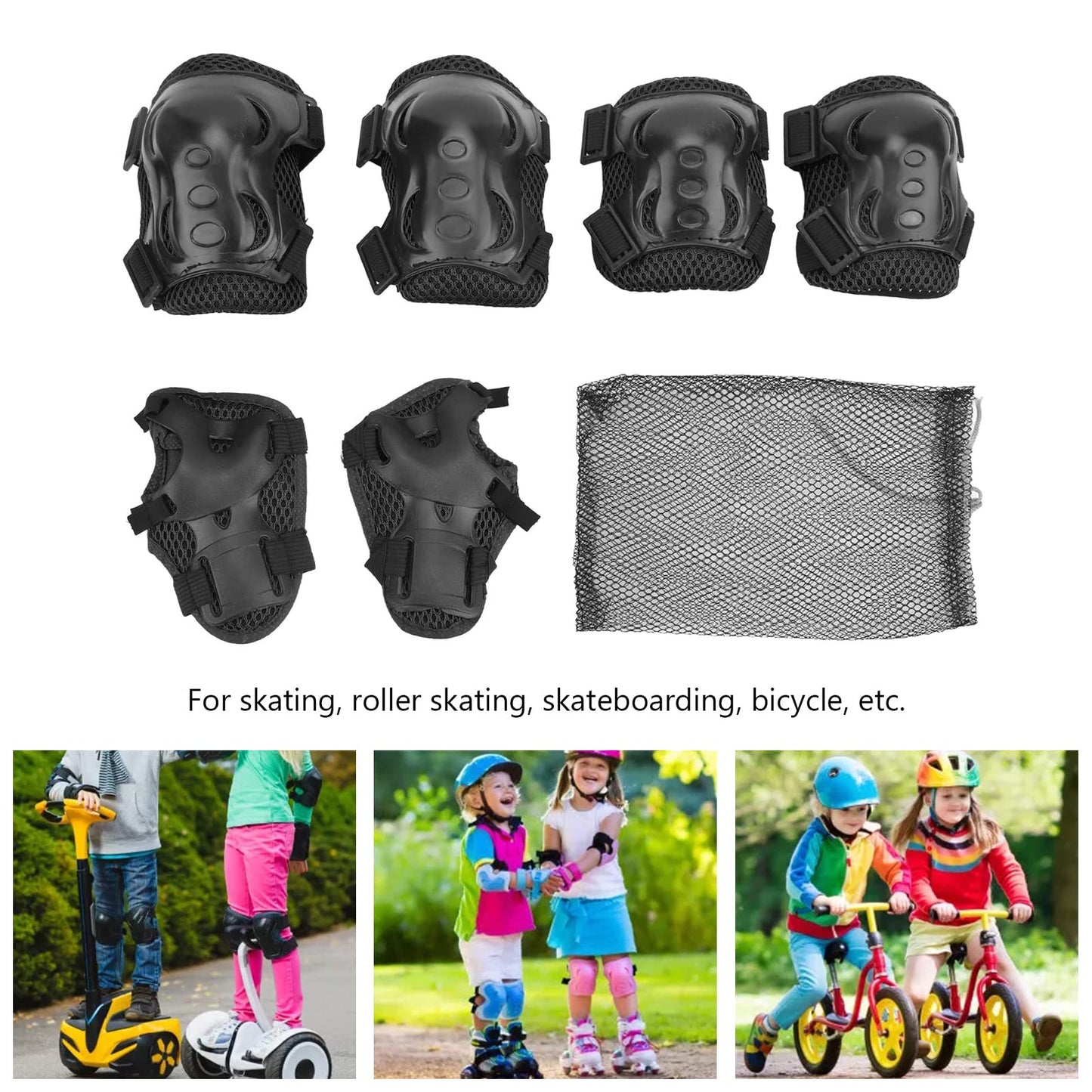 Jwthee 6PCS Kids Knee Pads and Elbow Pads Set for Kids 6-18 Years Old, Kids Protective Gear Set Skate Guards Roller Skate Accessories for Cycling, Inline Skating, Scooter Riding Sports (Black)