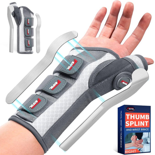 FEATOL Carpal Tunnel Wrist Brace Night Support, Thumb Spica Splint Right Hand for De Quervains Tenosynovitis, Tendonitis, Thumb Brace for Women Men, White Pink, Small/Medium