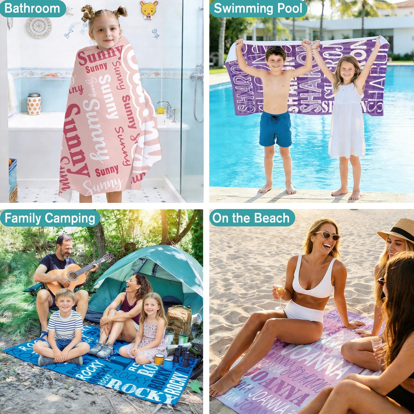 EVER2000 Personalized Beach Towels for Kids Custom Sand Free Beach Towel with Names Quick Dry Microfiber Pool Towels for Girls Boys Summer Beach Easter Gifts for Kids Teens