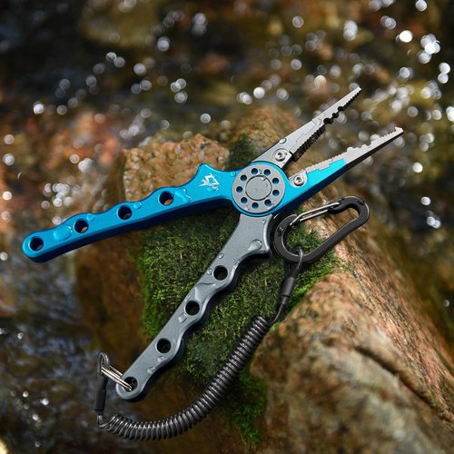 Piscifun Fishing Pliers - Saltwater & Fly Fishing with Hook Remover, Braid Cutters, Sheath & Lanyard - Blue