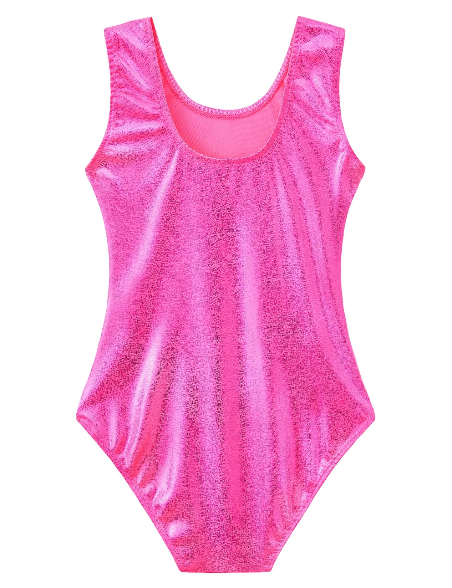 Domusgo Girls Gymnastics Leotards Size 8-9 Years Old One Piece Rose Red Shiny Sleeveless Dancewear for Training