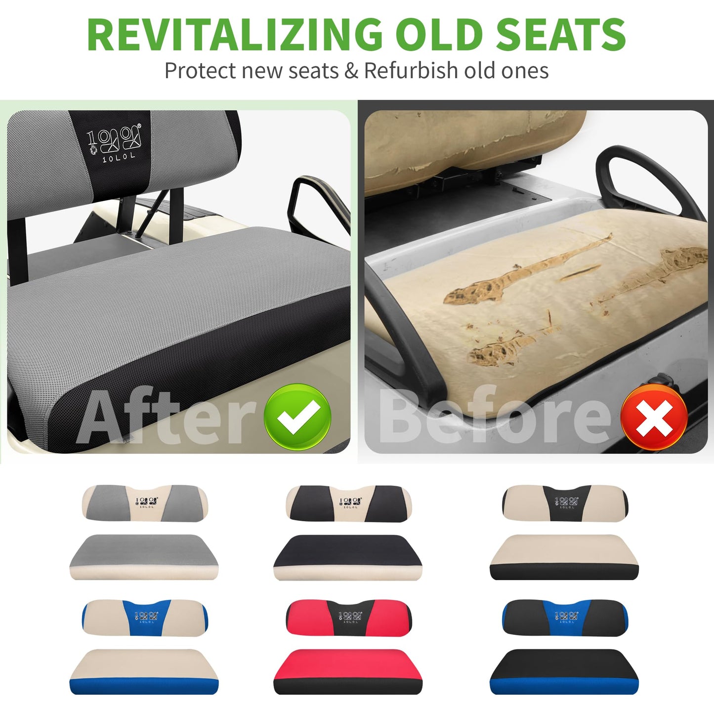 10L0L Universal Golf Cart Seat Covers Dress UP Older Golf Cart Durable Breathable Material Fit Like a Glove for EZGO TXT RXV Club Car DS, Easy to Install