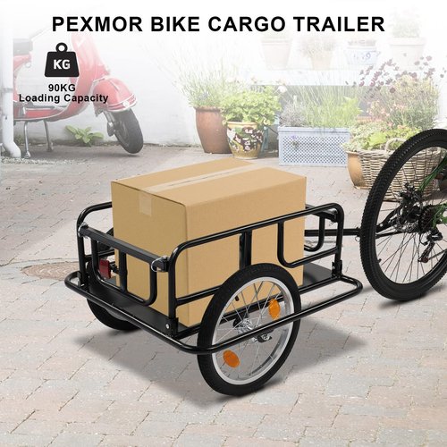 PEXMOR Foldable Bike Cargo Trailer with Universal Bike Hitch, Bicycle Wagon Trailer with 16" Wheels & Reflectors, Large Loading Bike Trailer Storage Cart
