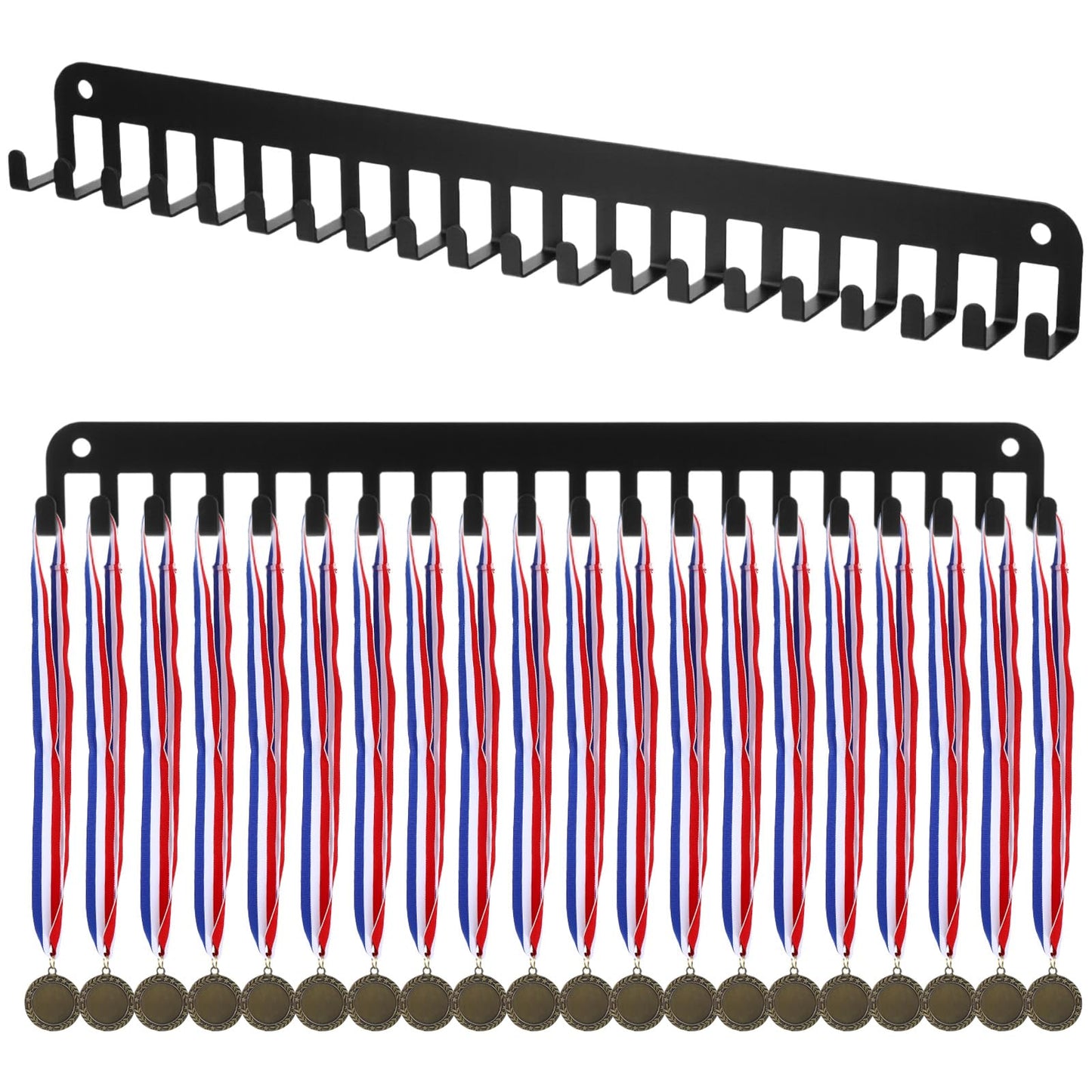 Nodaaiie 2 Pack Medal Hanger Display with 20 Hooks, Medal Holder for Wall, Sports Medal Holder for Running, Gymnastics, Soccer, Wrestling, and More, Easy to Install
