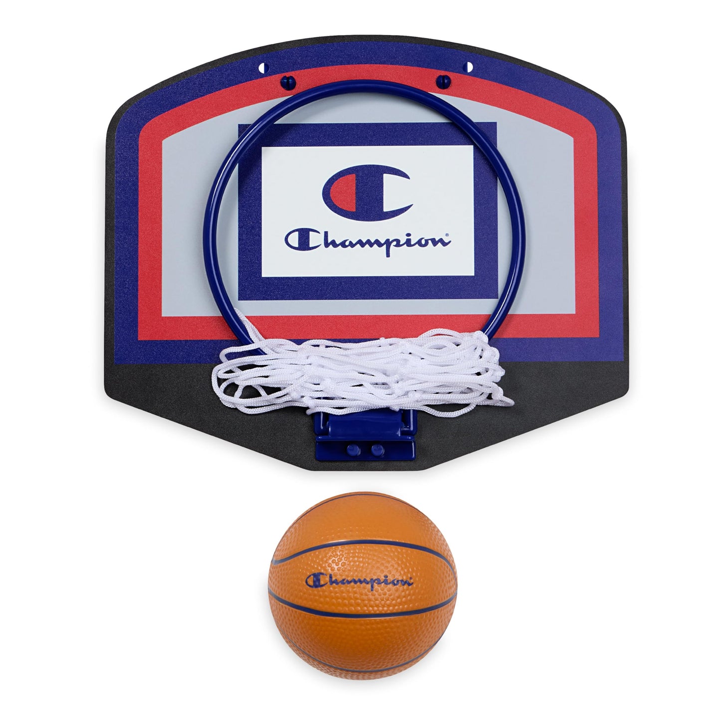 Champion 360 Mini Basketball Hoop Set (Red/White/Blue), Over-the-Door 10.5" x 8.5" Backboard with Spring-Loaded Foldable Rim & Nylon Net, Includes 3.5" Mini Ball for Quick Indoor Basketball Play
