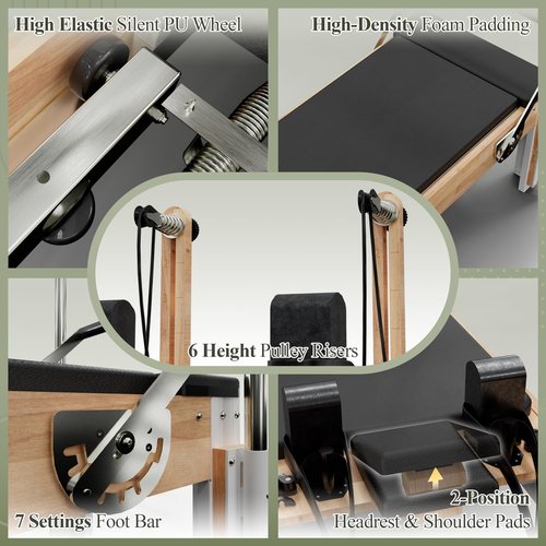 PAETA Pilates Reformer, Wooden Reformer Pilates Machine with Cadillac Trapeze Table, Pilates Equipment for Home Workout and Studio, Includes Sitting Box, Jumpboard(Reformer Cadillac