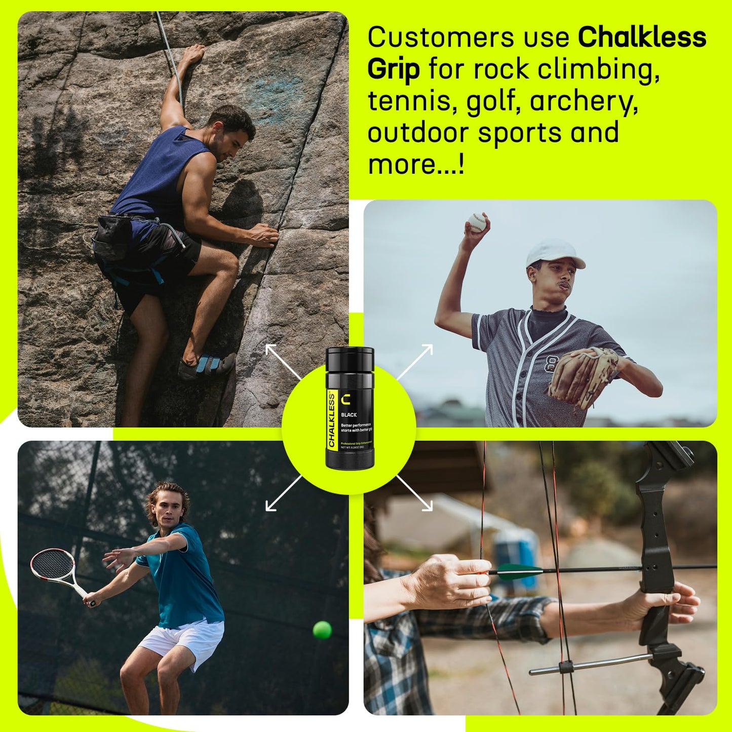 Chalkless Black Grip Enhancer – Premium Liquid Chalk Alternative & Less Mess Hand Chalk for Bouldering, Baseball, Tennis, Football, Archery, Golf, and More, Non-Toxic Long-Lasting & Reliable