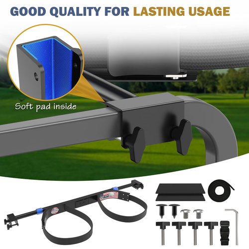 Clyvira Golf Cart Bag Holder Bracket – Lightweight & Sturdy, No Drilling Required, Adjustable Attachment for EZGO, Club Car, Yamaha 2+2 Rear Seats with 1-Inch Square Tube