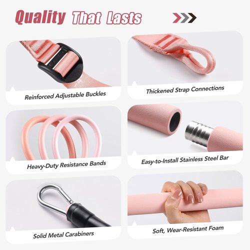 ALongSong Upgraded Pilates Bar Kit with Resistance Bands Natural Latex, Adjustable Exercise Equipment Multifunctional Yoga Pilates Stick for Home Gym Supports Full-Body Workouts,Coral Pink