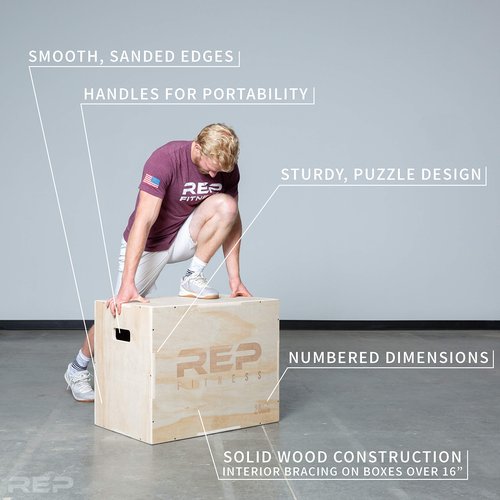 Rep 3 in 1 Wood Plyometric Box for Jump Training and Conditioning 30/24/20