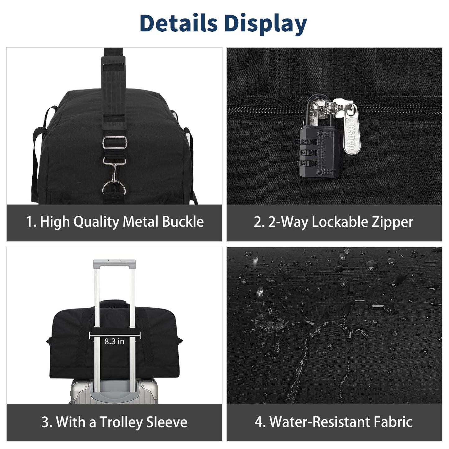 THSOGO 21 inch Gym Bag for Men - 40L Travel Duffel Bag Sport Duffle Bags for Weekend Overnight with Bottom Support (Black）