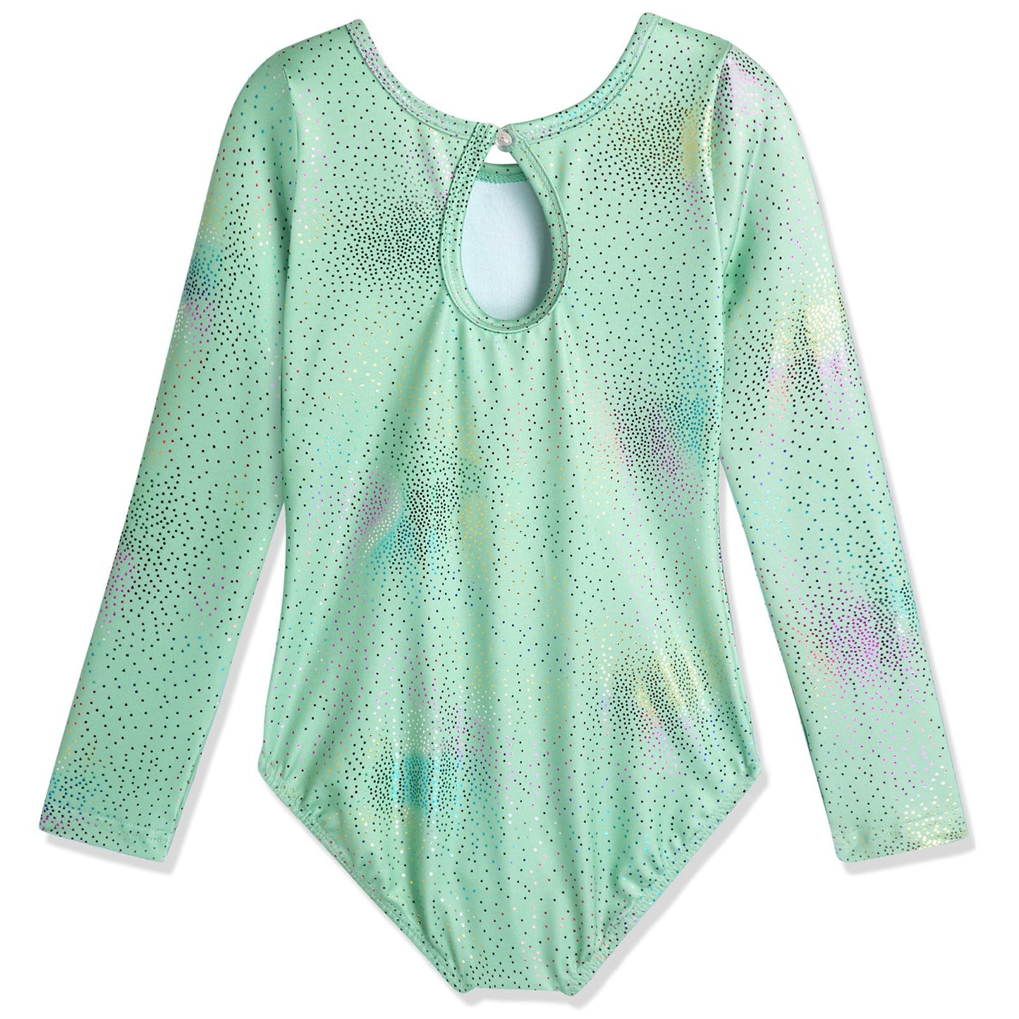 HOZIY Long Sleeve Gymnastics Leotards for Girls Sage Green Colorful Sparkle Dance Tumbling Outfits Clothes Size 6-7 Years