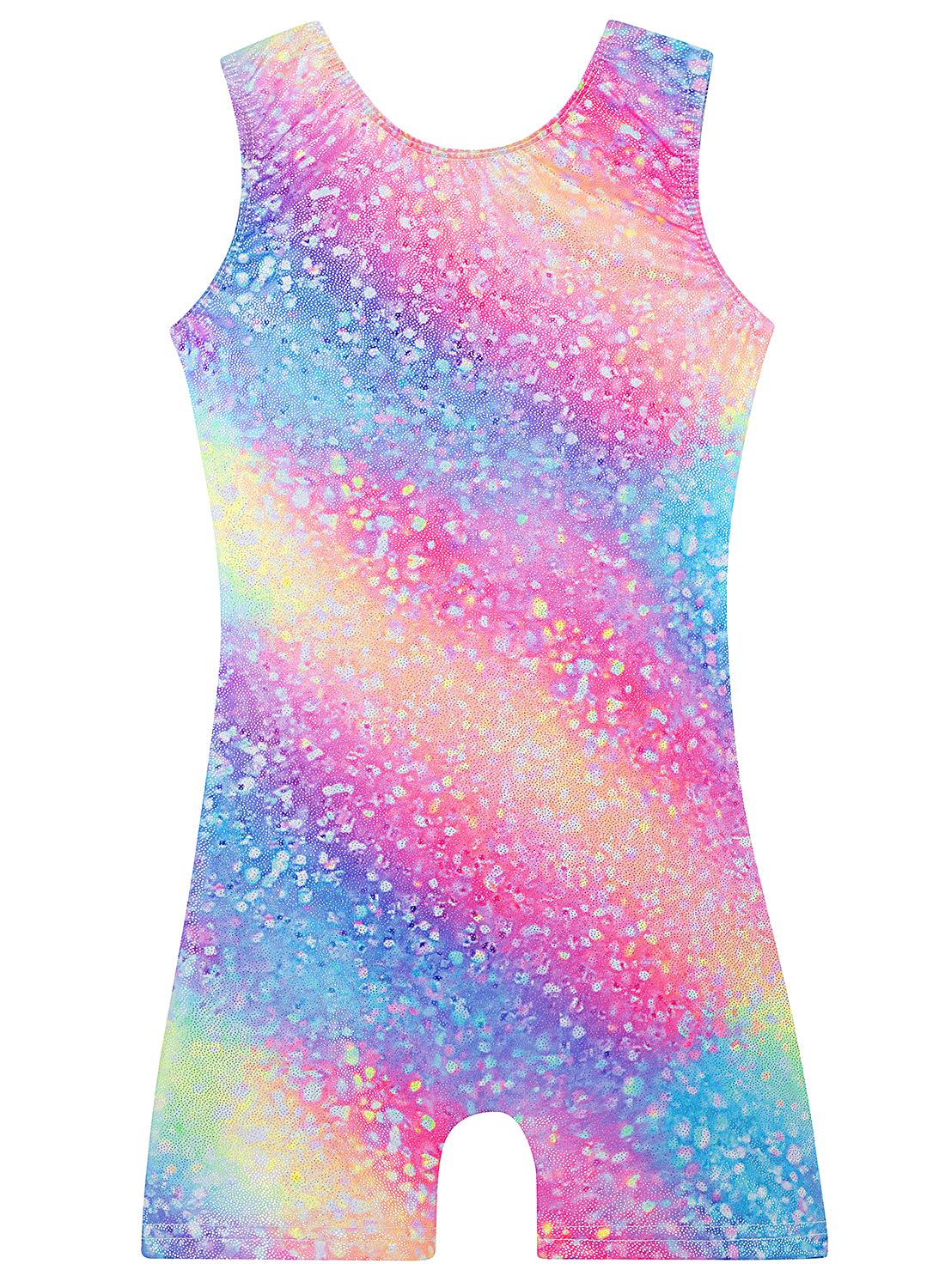 Gymnastics Leotards for Girls Toddler Dance Tumbling Outfits 5t size 6 Kids Sleeveless Biketard with Shorts Sparkly Rainbow Glitter Dancwear Unitards Clothes Bodysuit (Rainbow Glitter, 5-6 Years)