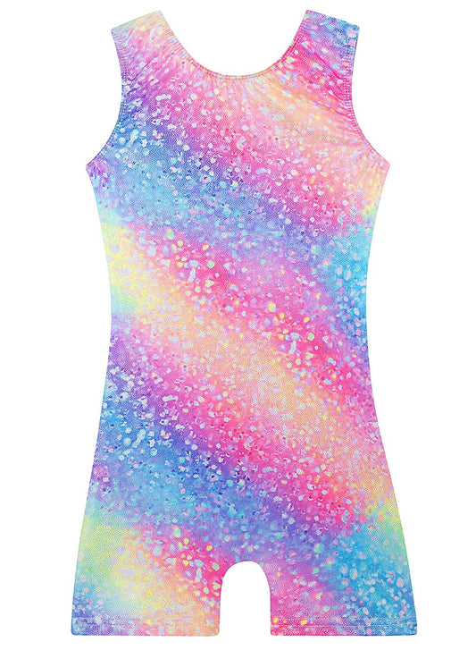 Gymnastics Leotards for Girls Toddler Dance Tumbling Outfits 5t size 6 Kids Sleeveless Biketard with Shorts Sparkly Rainbow Glitter Dancwear Unitards Clothes Bodysuit (Rainbow Glitter, 5-6 Years)