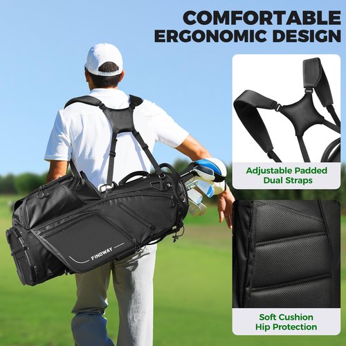 Findway 14 Way Golf Stand Bag, Lightweight Golf Bag with Stand for Men Women, Golf Club Carry Bag with Dual Strap, Full Length Dividers, Multiple Pockets, Golf Ball Holder