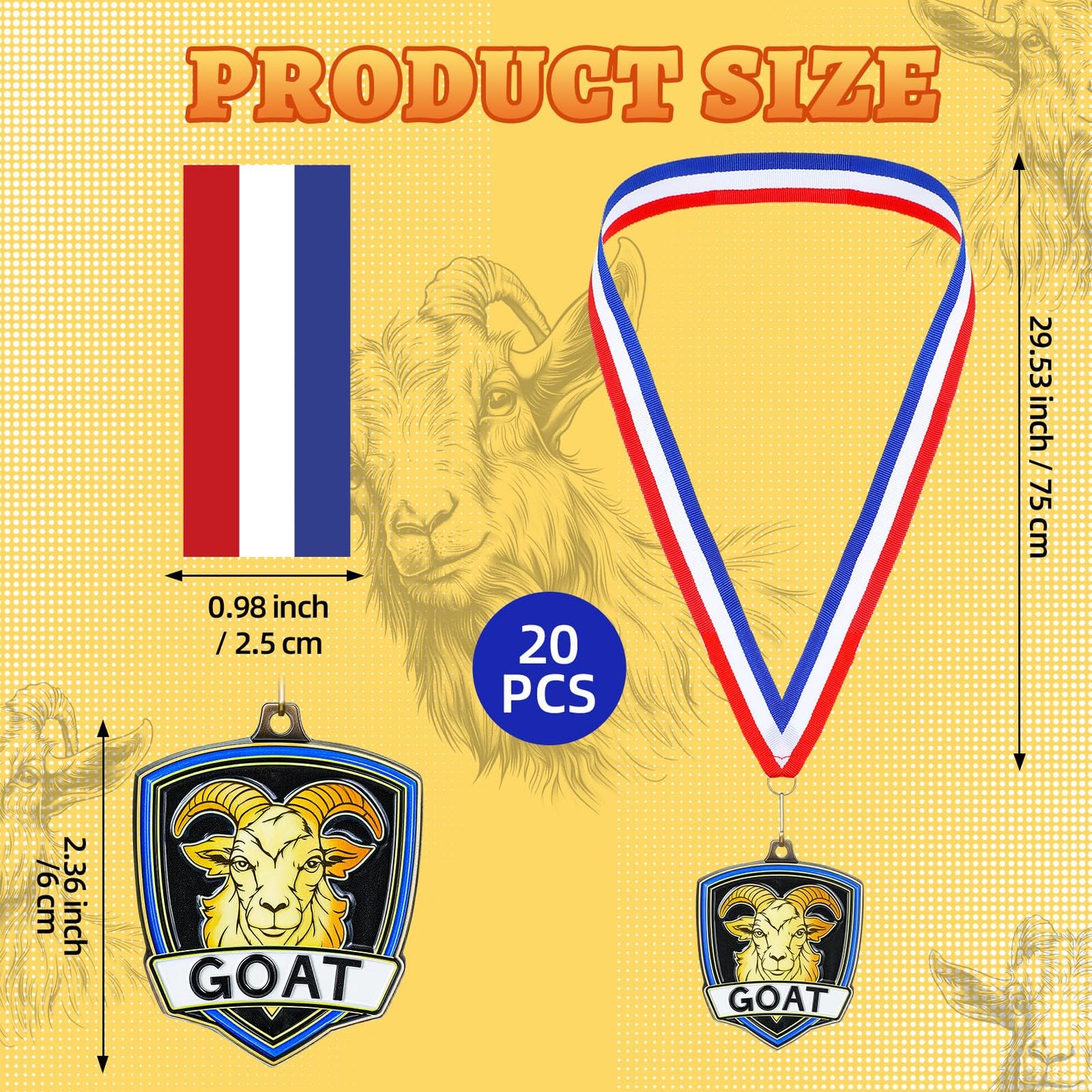 Trnayi 20 Pcs 10/20 /30/40 Pcs Award Medals Bulk Sports Medals with Neck Ribbons 2.4 Inch Winner Award Trophy Prize Gift for Sports Themed Party Favors Tournaments Match (Goat)