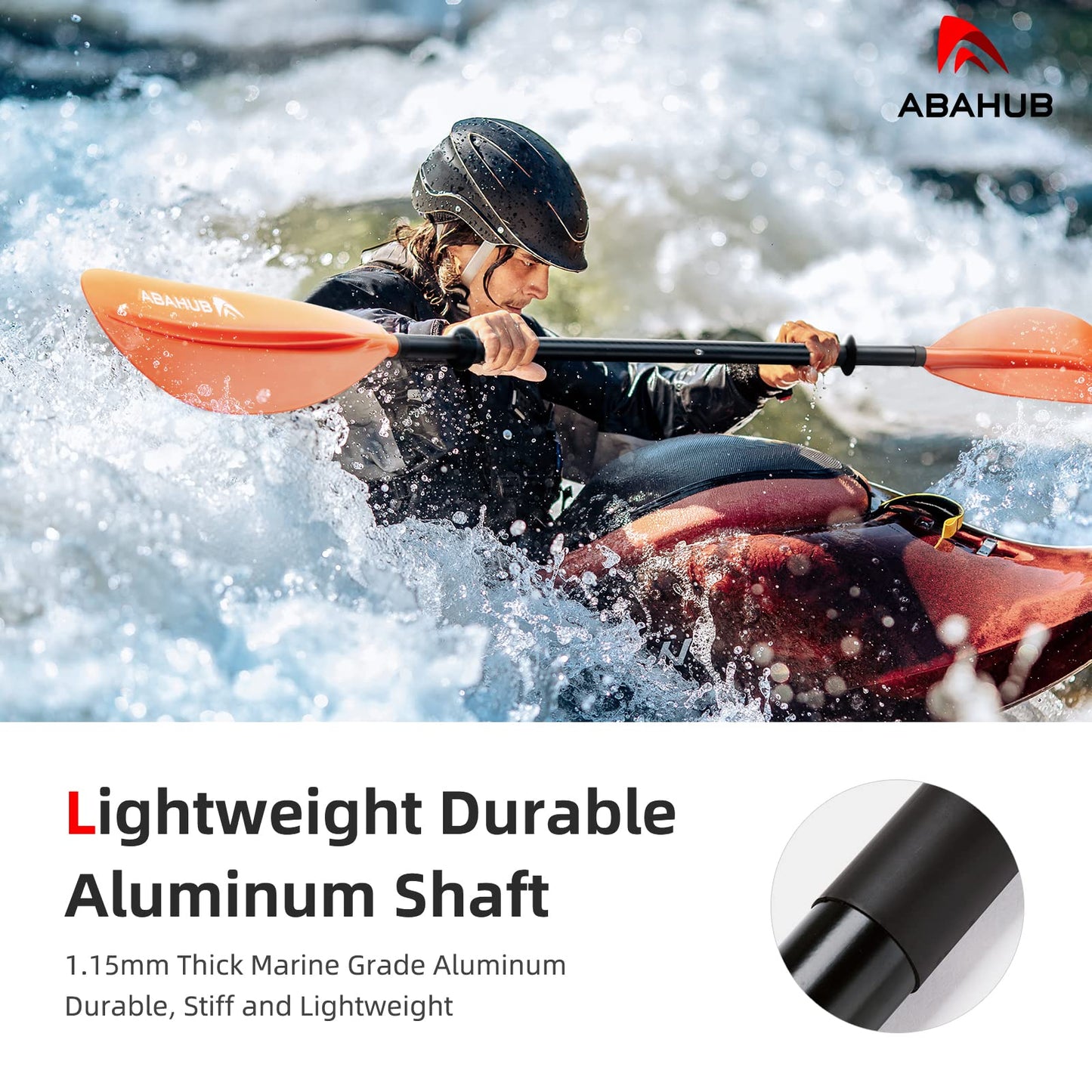 Abahub Kayak Paddle, 90.5 Inches Kayaking Oars for Boating, Canoeing with Extra Paddle Leash, Aluminum Alloy Shaft Orange Plastic Blades