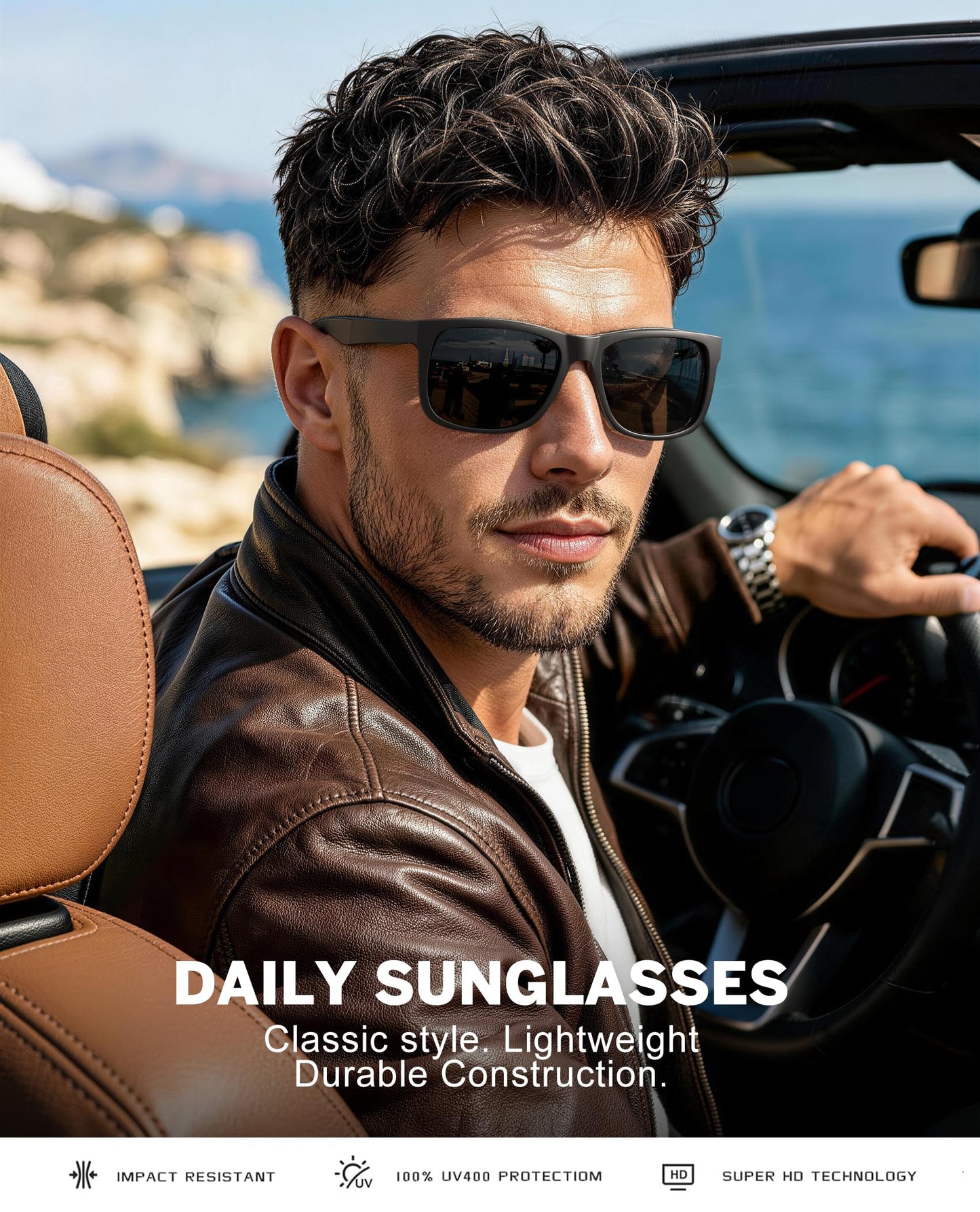 KALIYADI Sunglasses Men Polarized Sun glasses for Mens Womens Classic Matte Black Frame UV Protection 3pack(Grey/Ice Blue/Green)