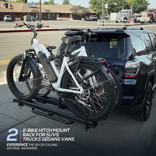 YZONA 2 EBike Rack with Ramp, up to 5" Fat Tire Carrier, Lockable & Foldable Electric Bicycles Racks, 200 LBS Capacity Bike Racks Platform for Standard, Fits 2" Hitch for SUVs Cars Trucks Vans