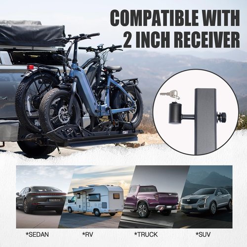 Ebike Rack with Ramp, 200 lbs Ebike Racks for Tow Hitch, 2-Bike Rack for Cars Trucks SUVs Minivans, Folding Ebike Carrier Fit up to 5 Inches Fat Tire, 2" Receiver