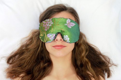 Candi Andi Handmade Opulence Eye Mask Pillow - Weighted Flaxseed Fill, Unscented, Satin & Velvet, Adjustable Strap - Ideal for Meditation & Restful Sleep - Spring Green - TEMF-SG