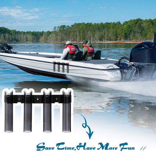 e-jades Fishing Rod Holder Wall Mounted for Boat, Yacht, Garage Side Storage Tool, 4 Tube Rod Rack, Fishing Pole Rod Holder, Storage for Fishing Poles, Pliers, Filet Knives & Gear, Man's Gift