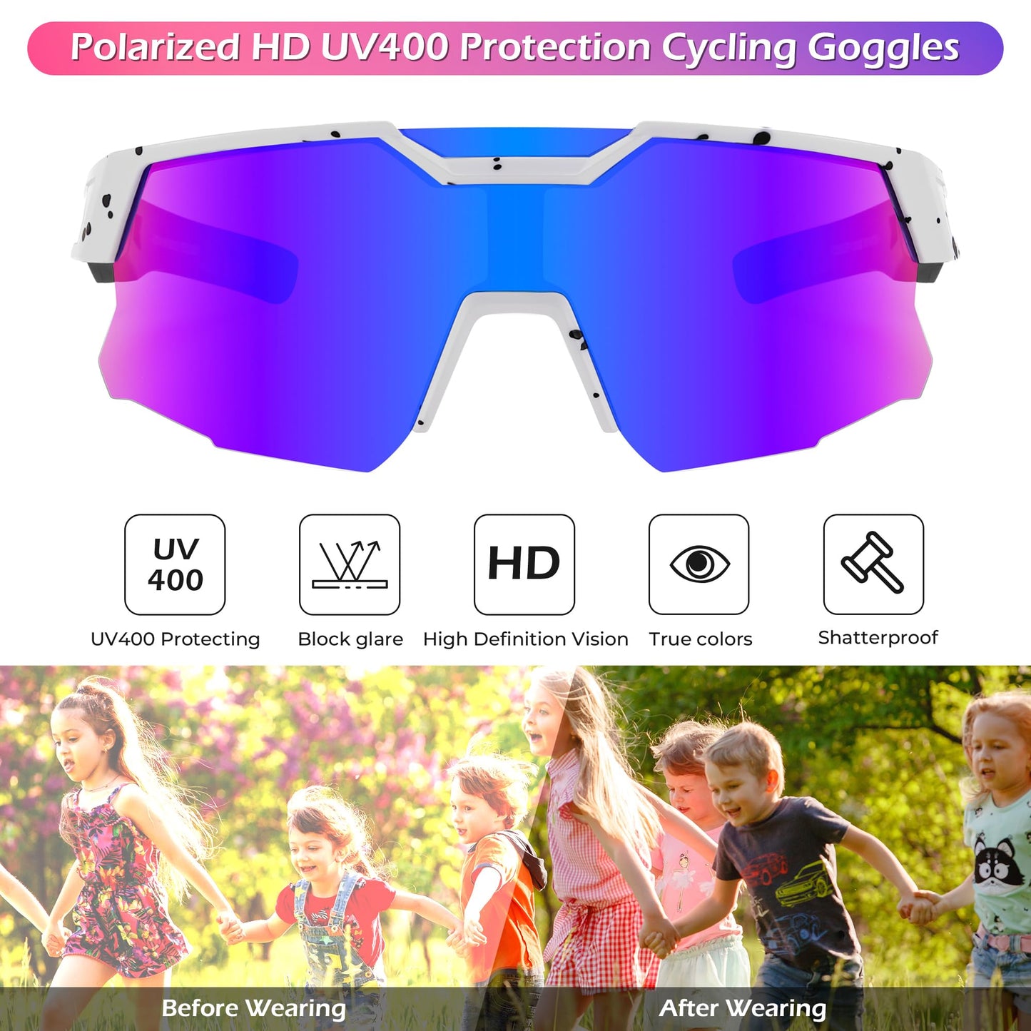 FEISEDY Teens Baseball Sunglasses Sports Cycling Glasses for Youth Polarized UV400 Boys Girls Age 8-14 B0093