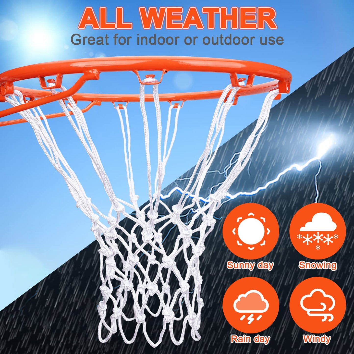 [2 Packs] Sieqioor Professional Basketball Net Replacement Heavy Duty, Durable Basketball Nets in All Weather Anti Whip, Fits Standard Indoor Outdoor Rims 12 Loops (White) with Basketball net Bag