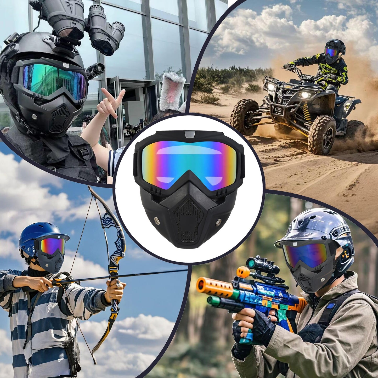 OQUQO 2 Pack Airsoft Mask Full Face, Tactical Mask, Motorcycle Helmet Goggles with Removable Face Mask for Men Women