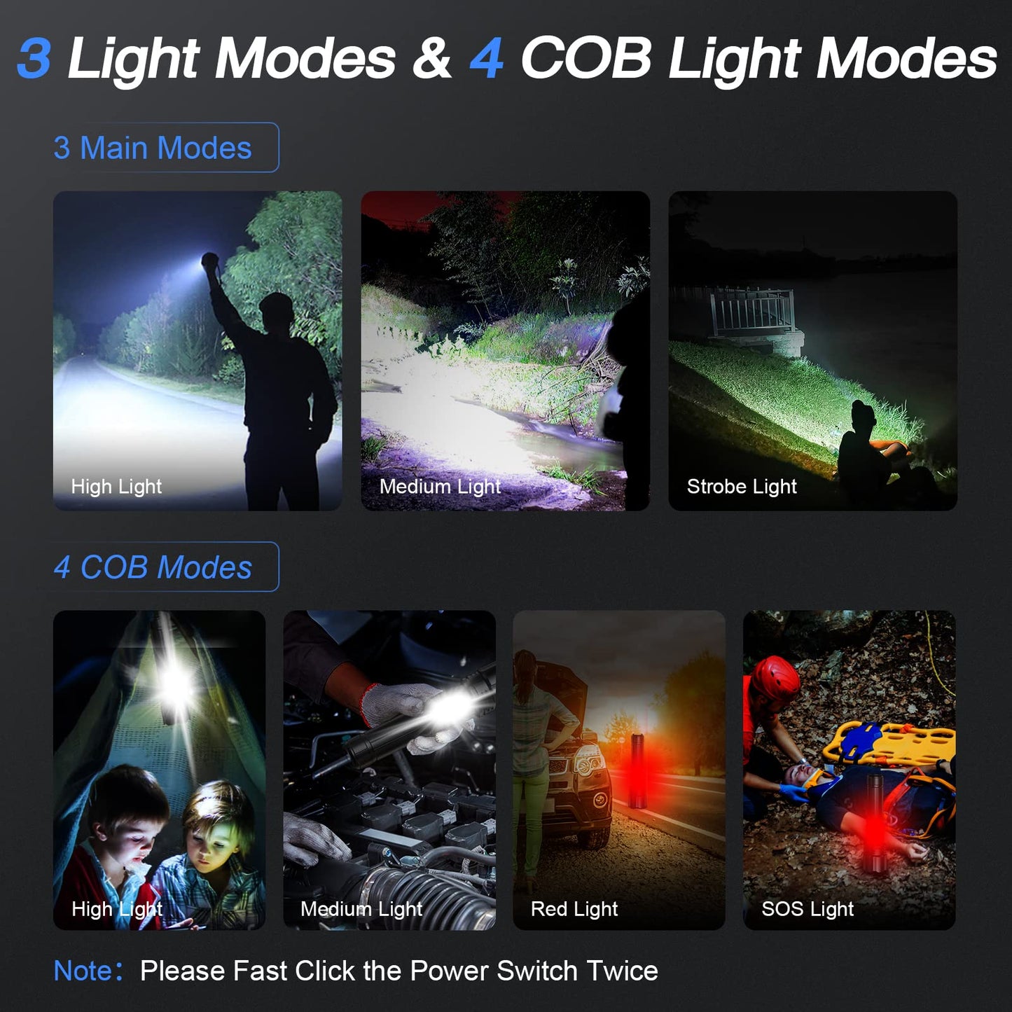 Kicoeoy Rechargeable Flashlights High Lumens, Led Flashlight 99,000 Lumens Bright Flash Light with 7 Modes, Flashlights for Camping, Home, IPX7 Waterproof (2 Pack)
