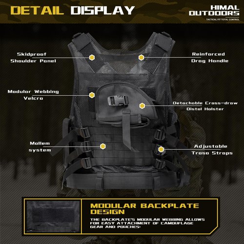 Himal Outdoors Tactical Vest, 600D Encrypted Polyester Adjustable Lightweight Airsoft Vest for Playing or Training