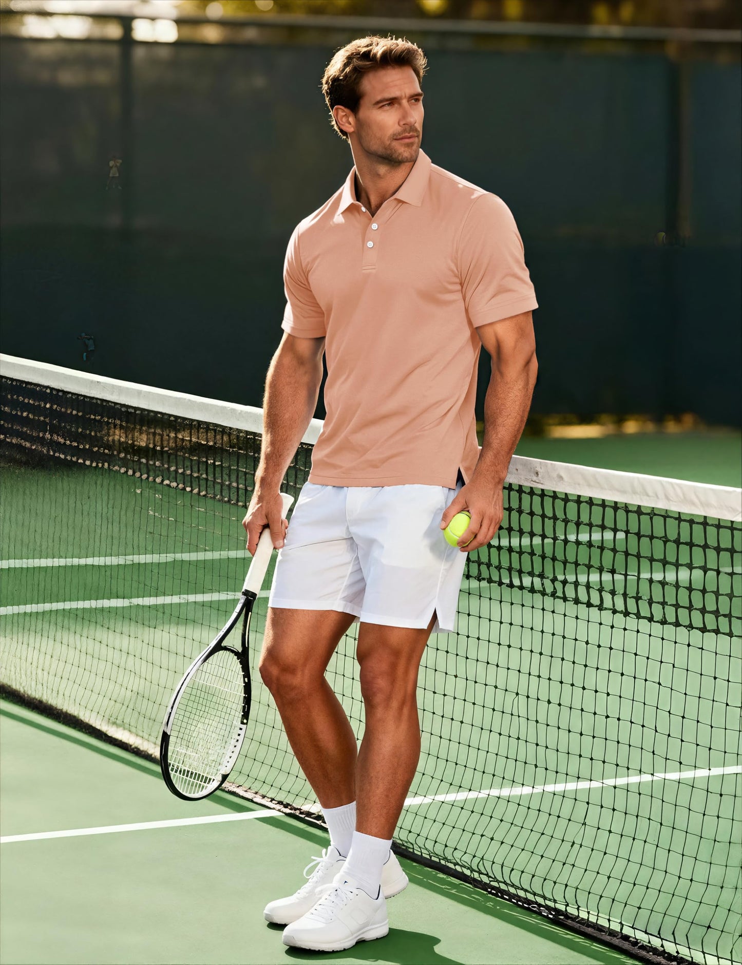 MAGCOMSEN Mens Polo Shirts Short Sleeve Athletic Pique Golf Shirt Dry Fit Performance Casual Work Polos for Men Apricot