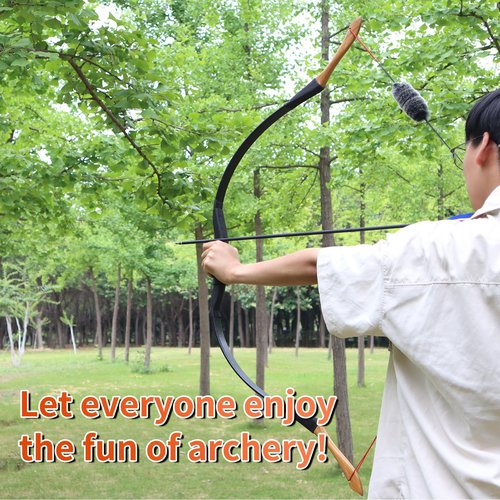 SPG 40lbs One Piece Traditional Bow - 53" Handmade Wooden Bow Fast Precision Shooting Traditional Recurve Bow and Arrow Set for Adult & Archers Right Left Hand Archery Horse Long Bow (40lbs)