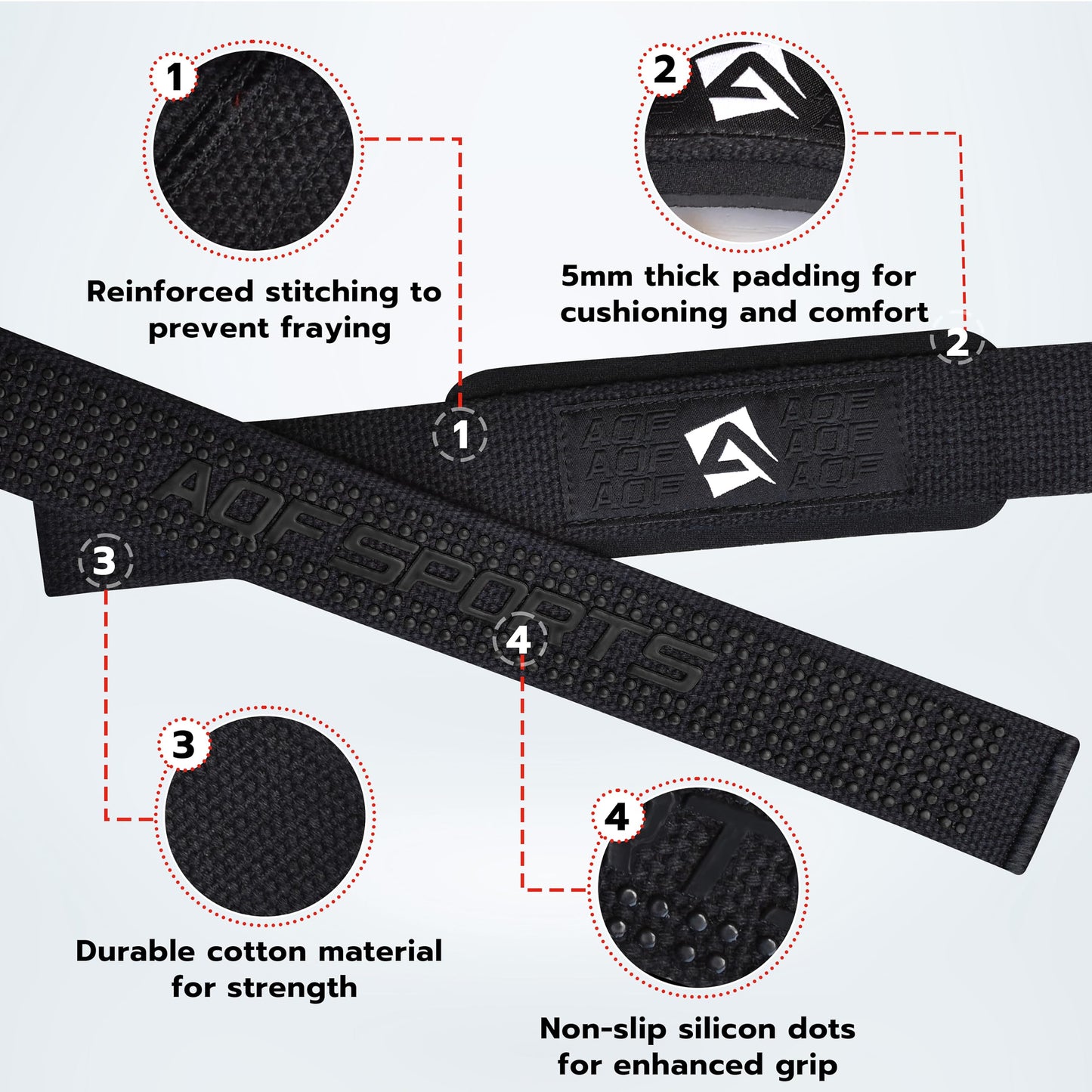 AQF Lifting Wrist Straps for Weightlifting, Powerlifting & Deadlifts – 23” Neoprene Padded Cotton Straps for Strength Training & Gym Workouts - Maximum Grip Support for Men & Women