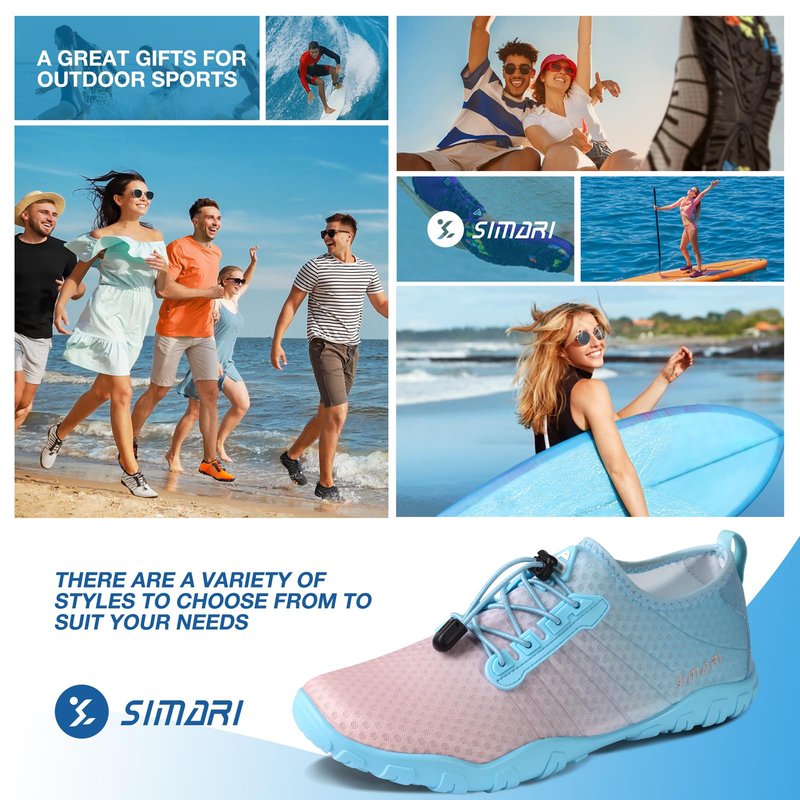 SIMARI Water Shoes for Women Men - Barefoot Quick-Dry Aqua Socks | Lightweight Swim Shoes for Surfing, Swimming, Beach Sports, Kayaking, Diving | Non-Slip Design