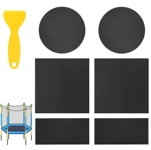 6pcs Self-Adhesive Trampoline Patch Repair Accessories Kit, Include 3 Size Rubber Trampoline Net Tape and 1pcs Scraper for Repairing Tears or Holes in Mats