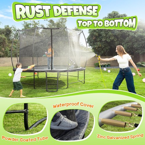 BCAN Trampoline 8FT 10FT 12FT 14FT 15FT 16FT Recreational Trampoline with Enclosure for Kids Adults, ASTM Approved, Outdoor Trampoline with Ladder for Kids