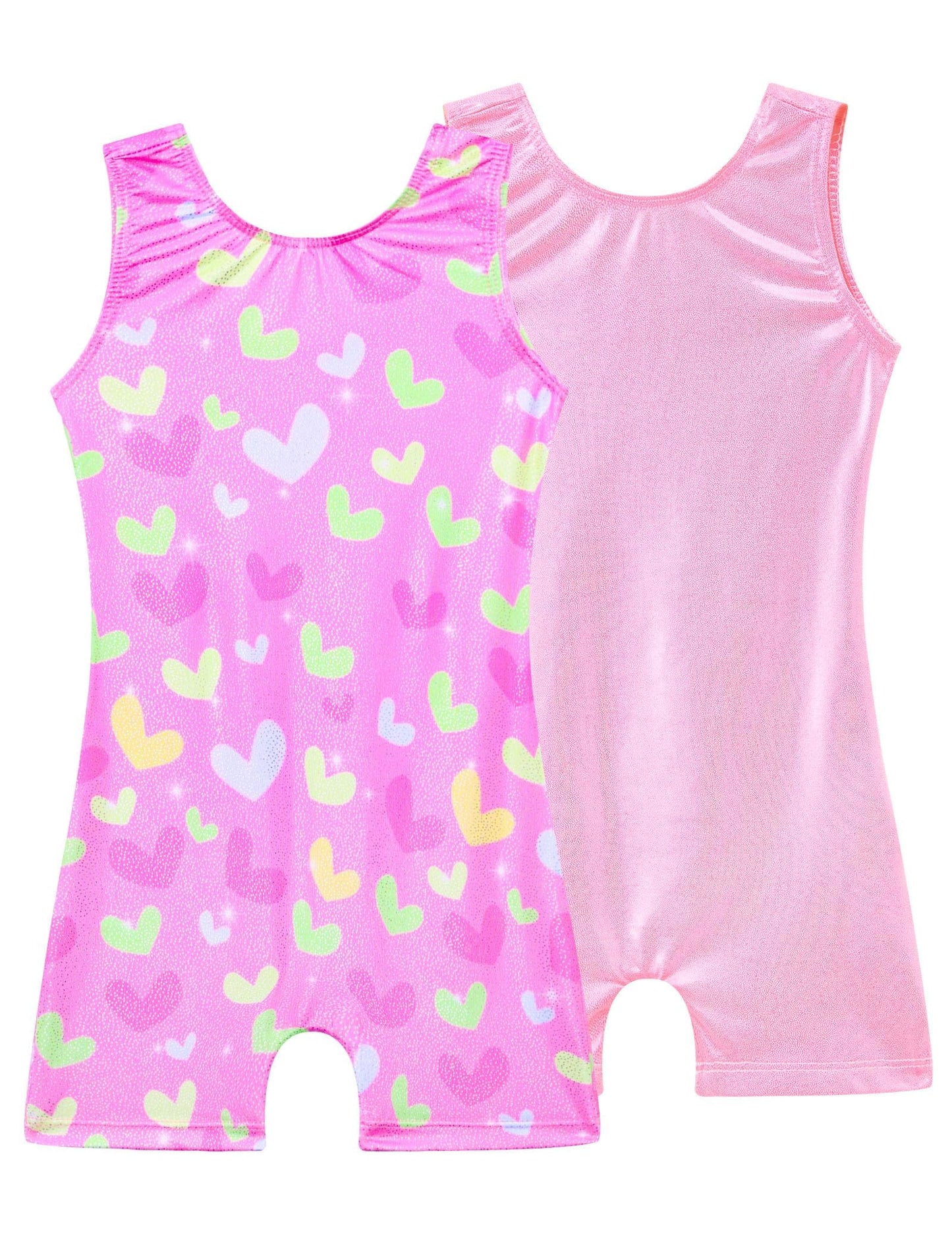 Tziharora Gymnastics Leotards for Girls Size 2t 3t Sparkly Pink Green Heart 2 Packs Sleeveless Toddler Bodysuits