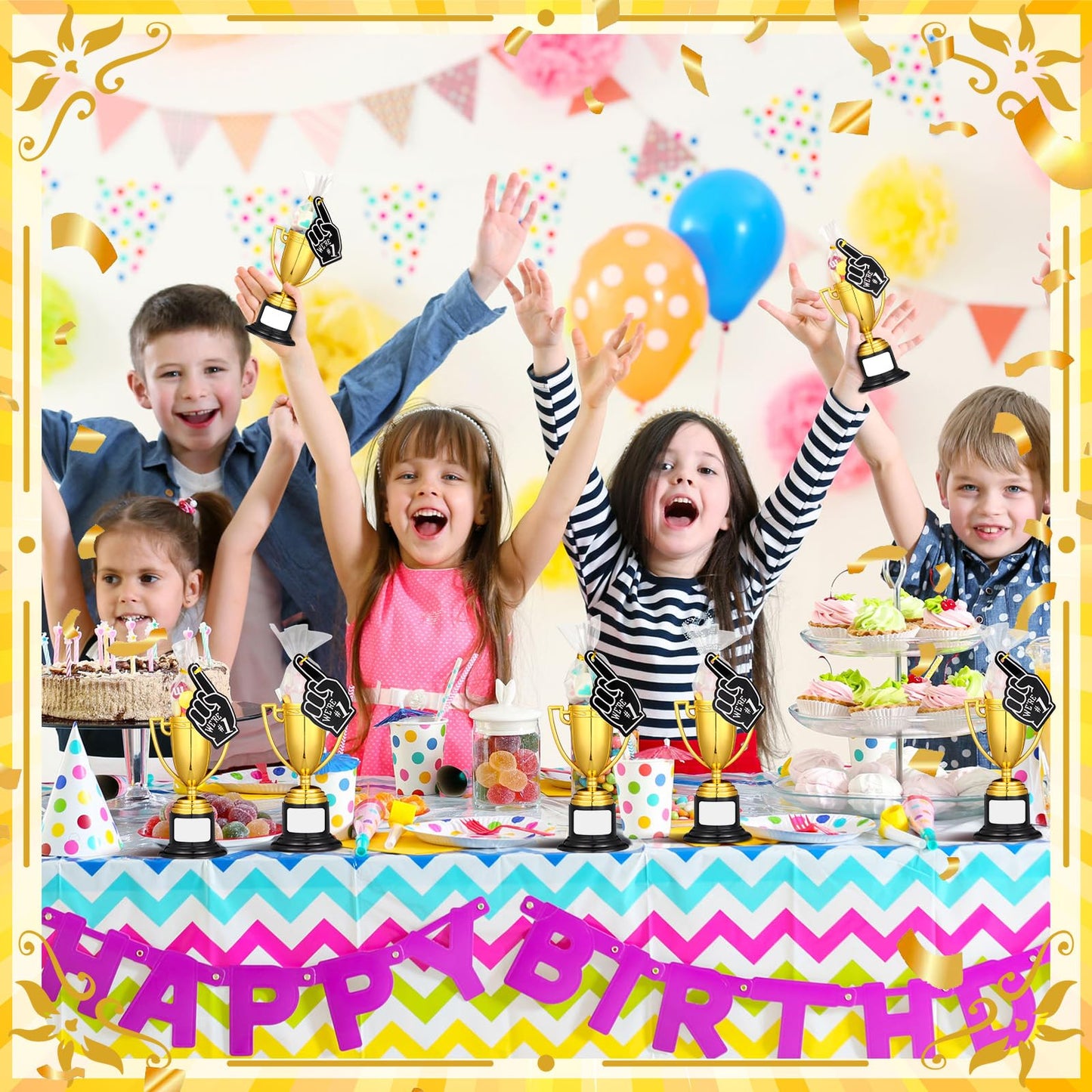 Blulu 12 Pcs Mini Trophies Gold Trophy Award End of Year Students Gifts Plastic Trophy 4 Inch Award Trophies with 1 Roll of Labels 50 Bags 50 Cable Ties 12 Cards for Sports Party Gifts