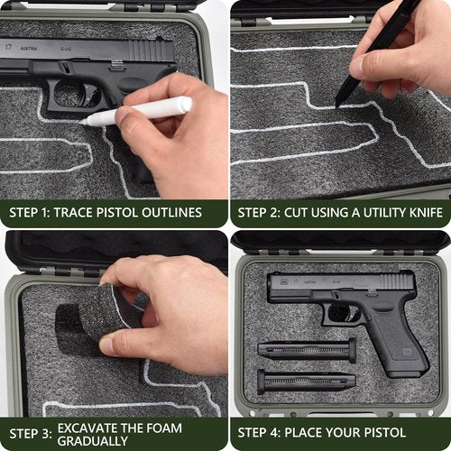 Turokacase Gun Cases for Handguns - TSA Approved Pistol Case with Dual-Layer DIY Customizable Cuttable Polyurethane Foam Insert for Glock, Smith & Wesson, Sig Sauer etc.