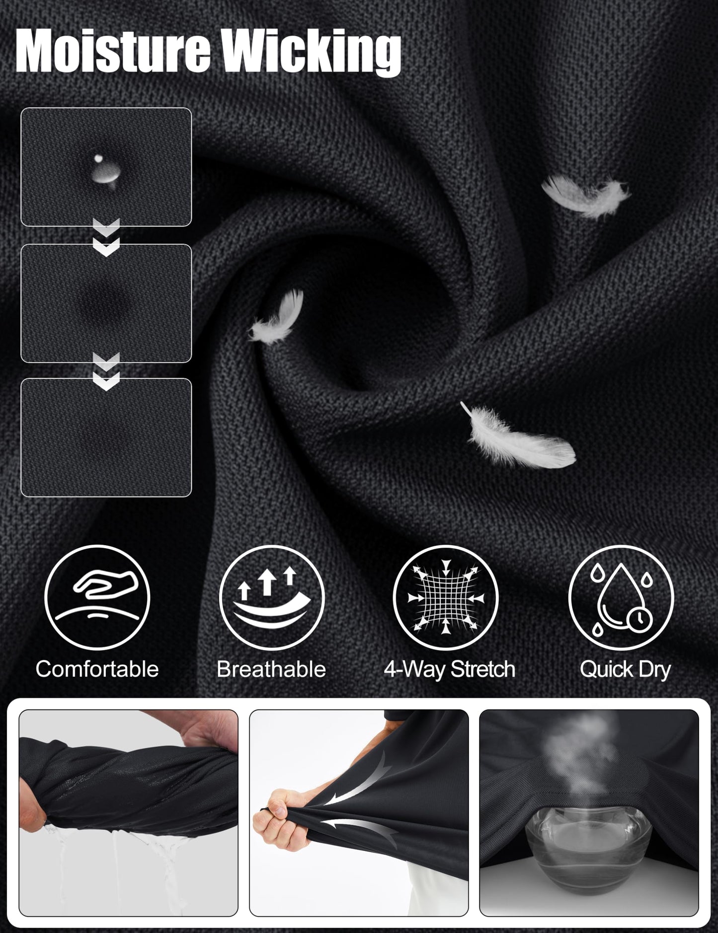 Cavva Mens Short Sleeve Polo Shirts Performance Short Sleeve Lightweight Quick Dry Moisture Wicking Golf Work Black XL