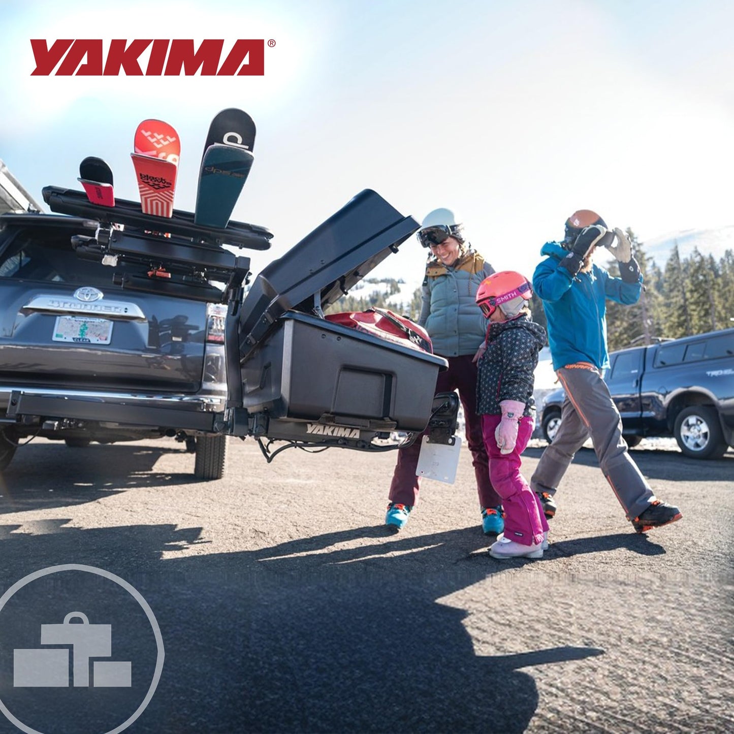 Yakima EXO SnowBank 5 Ski or 4 Snowboard Universal Car Mount Travel Roof Rack with Double Joint Hinge, SKS Lock, and 1 Button Access, Black