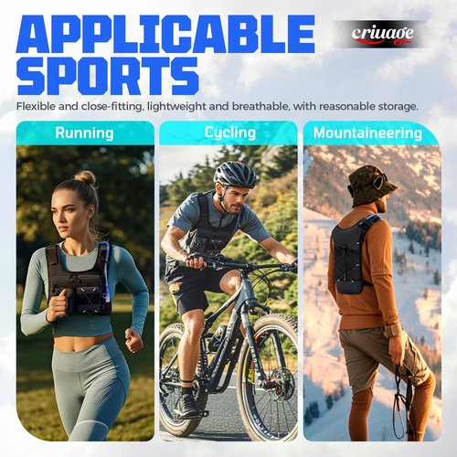 Criuage USA Original Patent Running Hydration Vest Backpack, Lightweight Chest Pack with 2.0L Water Bladder Bag Daypack for Hiking Running Cycling Race Marathon for Women Men (Black, Standard)