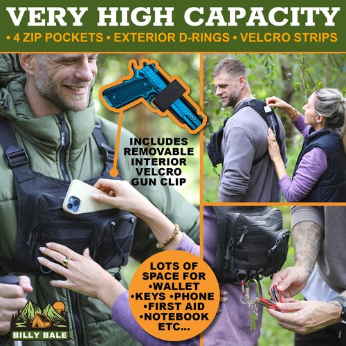 Billy Bale Sports Chest Bag – Lightweight, Outdoor Water-Resistant Adjustable EDC Front Tactical Pack for Hunting, Hiking, Running, Cycling, Travel - Compact & Durable Vest For Men & Women