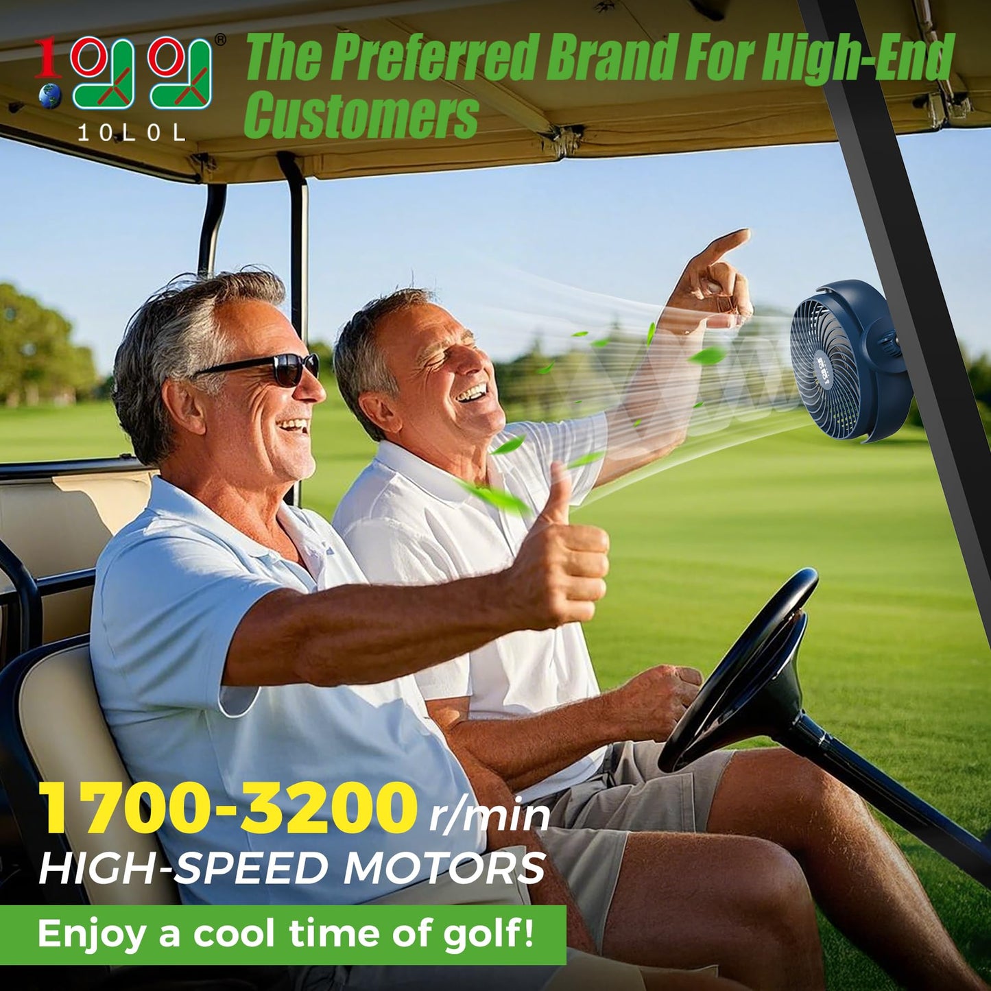 10L0L Magnetic Golf Cart Fan Rechargeable with Flexible Tripod Mount - 10000mAh Battery Operated Portable Fan 360° Rotatable Head, Fits for Yamaha/EZGO/Club Car Golf Cart with LED Light