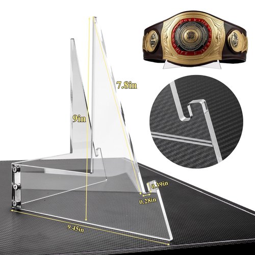 Acrylic Full Szie Championship Belt Display Case Boxing Football Wrestling Championship Belt Display Stand Shadow Boxes Large Clear Collectibles Display Case with Carbon Fiber Skin Base & Belt Stand