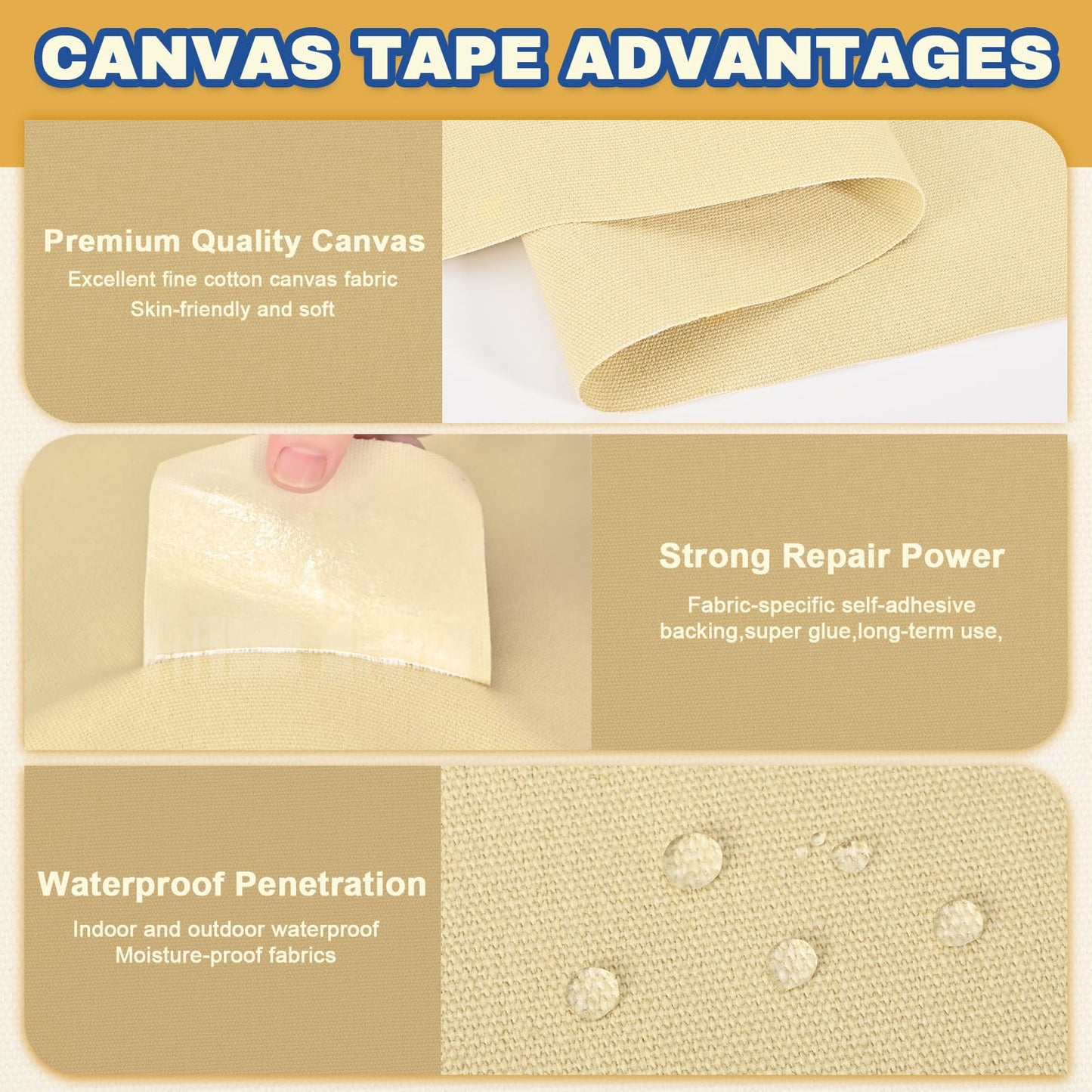 Xroam Canvas Repair Tape, 3.2 x 63 Inch Waterproof Heavy Duty Fabric Tape for Furniture, Self Adhesive Canvas Repair Patches for Boat Covers, Sofas, Tents, Louge Chairs, Canopy, Awning Black